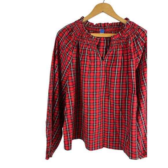 Old Navy Blouse Top Red Plaid Tartan Check Womens Smocked Christmas Preppy L New - Picture 10 of 16